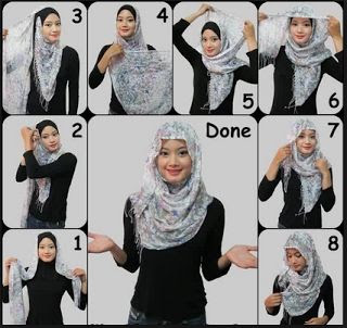 Tutorial Cara Pakai  Jilbab Monochrome Segi Empat