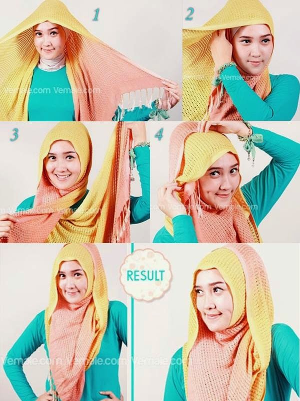 Cara Memakai Jilbab Praktis & Simpel Dengan Pashmina Rajut